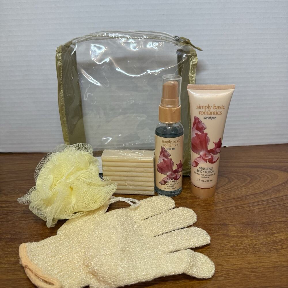 Simply Basic Sweet Pea Bath Gift Set Bath Bar Shower Body Mist & Lotion NEW